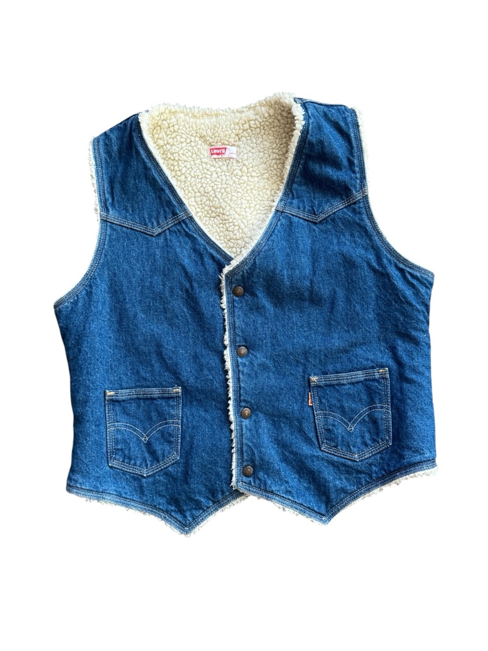Vintage 70s Levi’s Orange Tab Sherpa Lined Denim Vest Made In USA